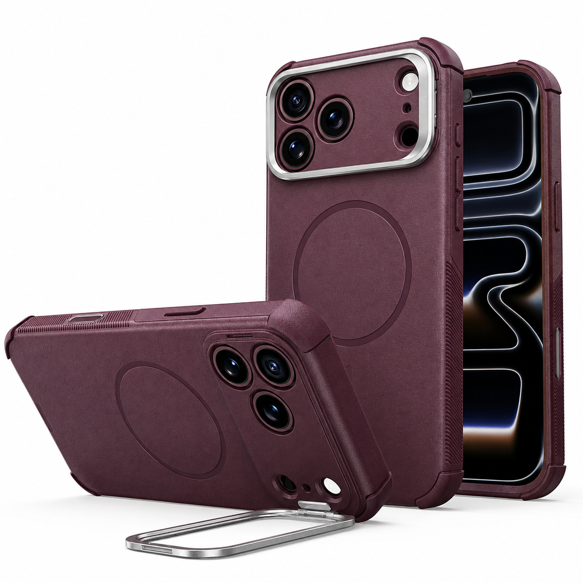 Premium iPhone Case Magnetic Stash Stand Military Grade Shockproof MagSafe Slim Anti Drop Camera Protection Durable Protective Kickstand Phone Cover Case