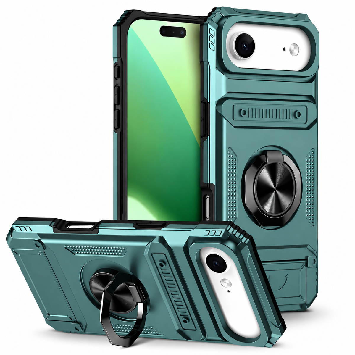 Premium iPhone Case Magnetic Wallet Cover Card Holder Rotating Ring Kickstand Heavy Duty Shockproof Drop Protection Anti Slip Full Coverage Case