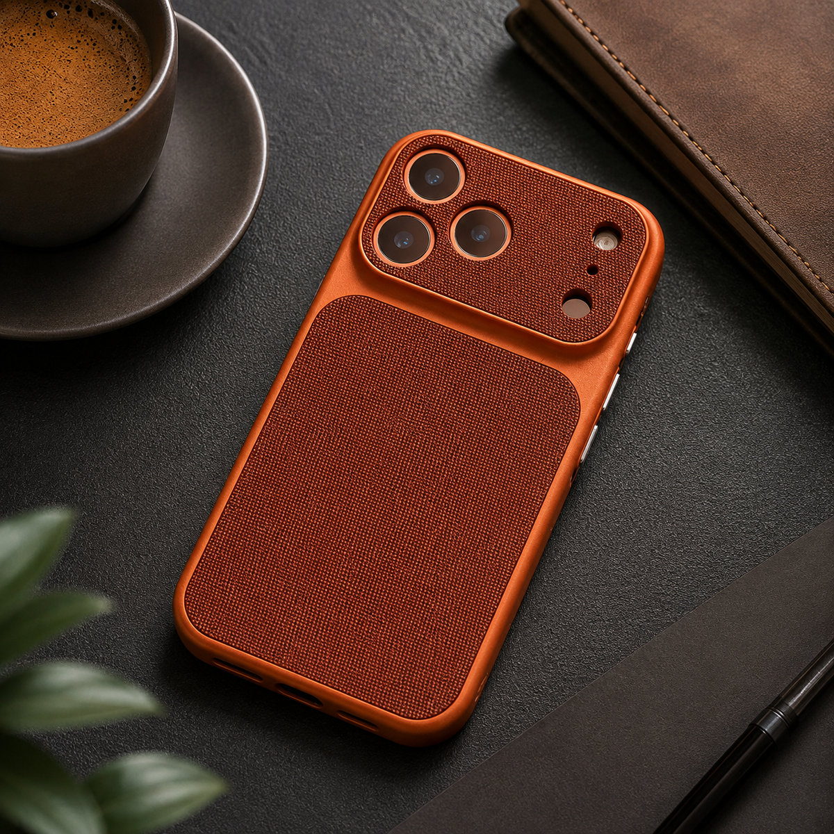 Premium iPhone Case Magnetic Woven Leather Textured Shockproof Protective Cover Hard PC Armor Anti Scratch Plating Slim Retro Non Slip Full Coverage