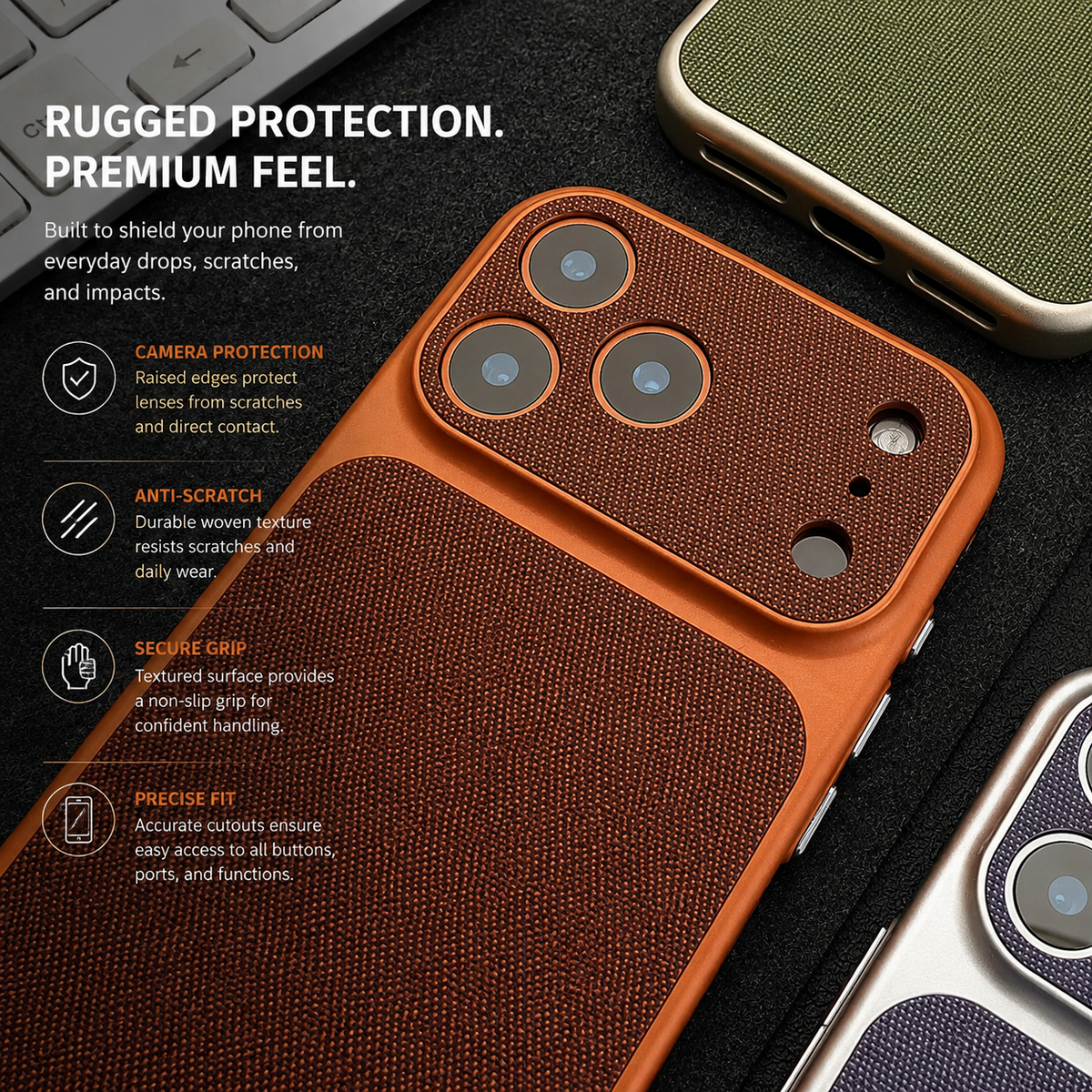 Premium iPhone Case Magnetic Woven Leather Textured Shockproof Protective Cover Hard PC Armor Anti Scratch Plating Slim Retro Non Slip Full Coverage