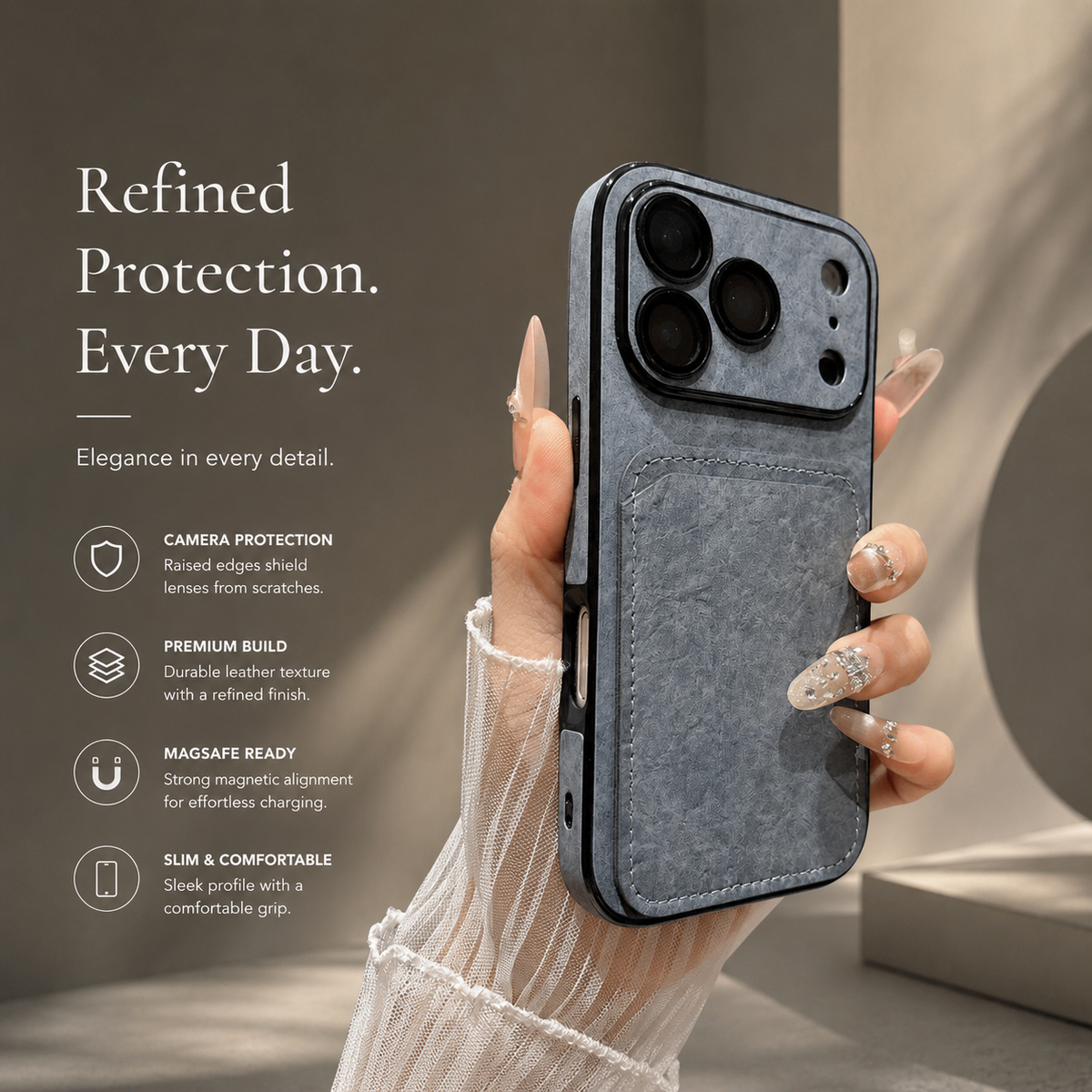 Premium iPhone Case Matte Card Holder Wallet Shockproof Acrylic Protective Cover Slim Anti Scratch Non Slip Bumper Hard Back Card Storage Case