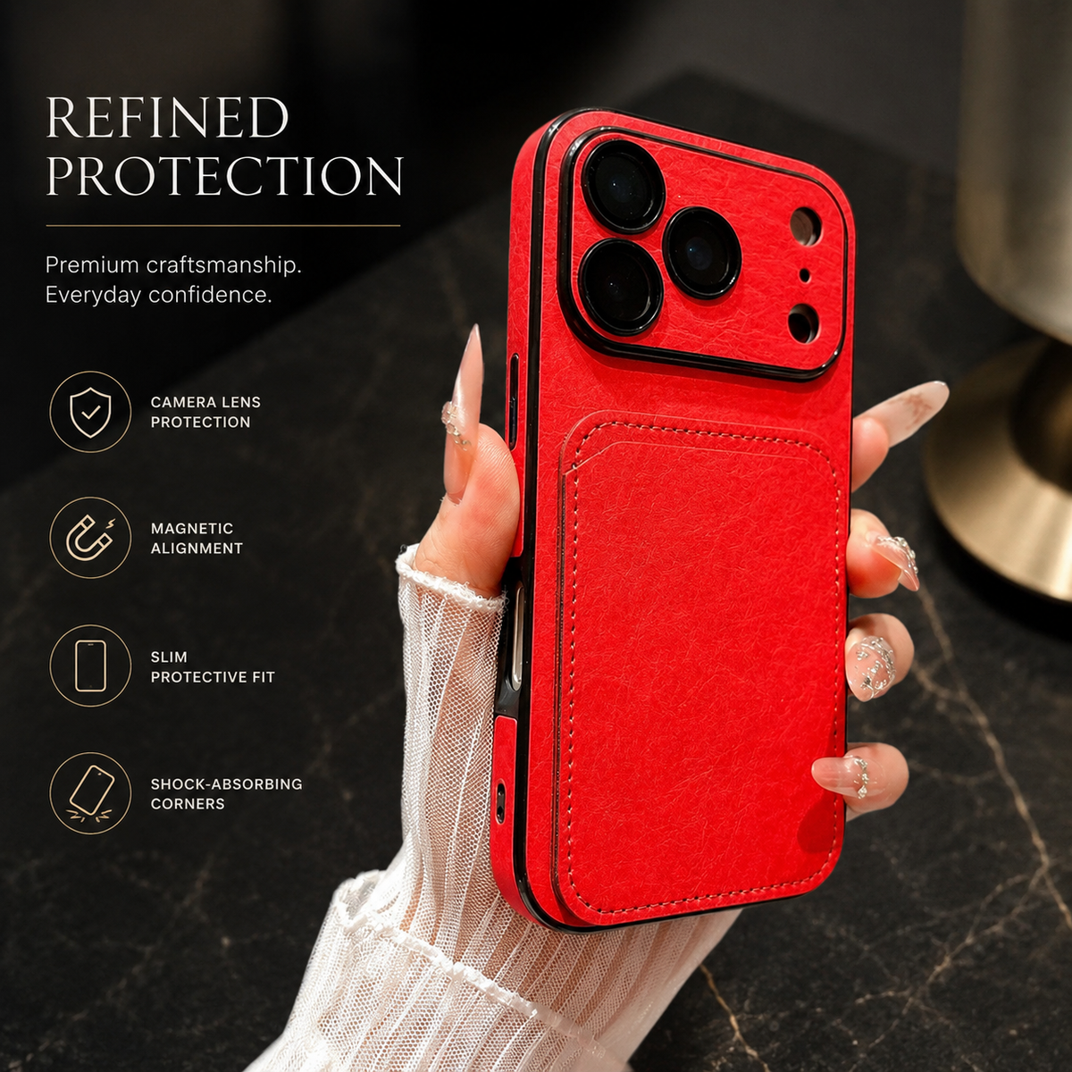 Premium iPhone Case Matte Card Holder Wallet Shockproof Acrylic Protective Cover Slim Anti Scratch Non Slip Bumper Hard Back Card Storage Case
