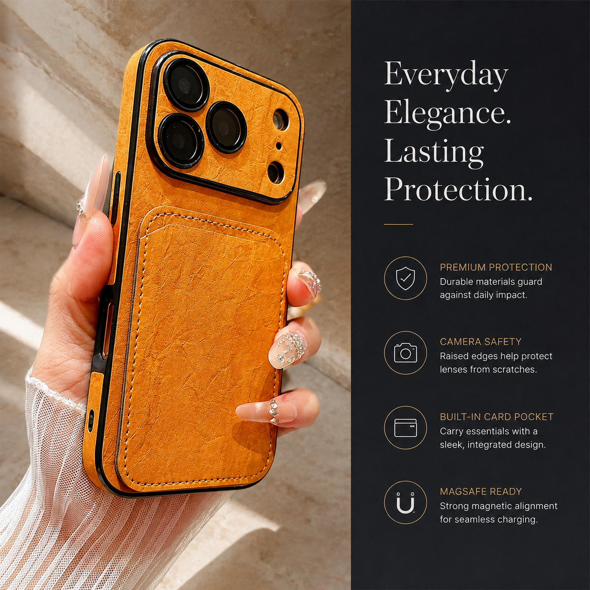 Premium iPhone Case Matte Card Holder Wallet Shockproof Acrylic Protective Cover Slim Anti Scratch Non Slip Bumper Hard Back Card Storage Case