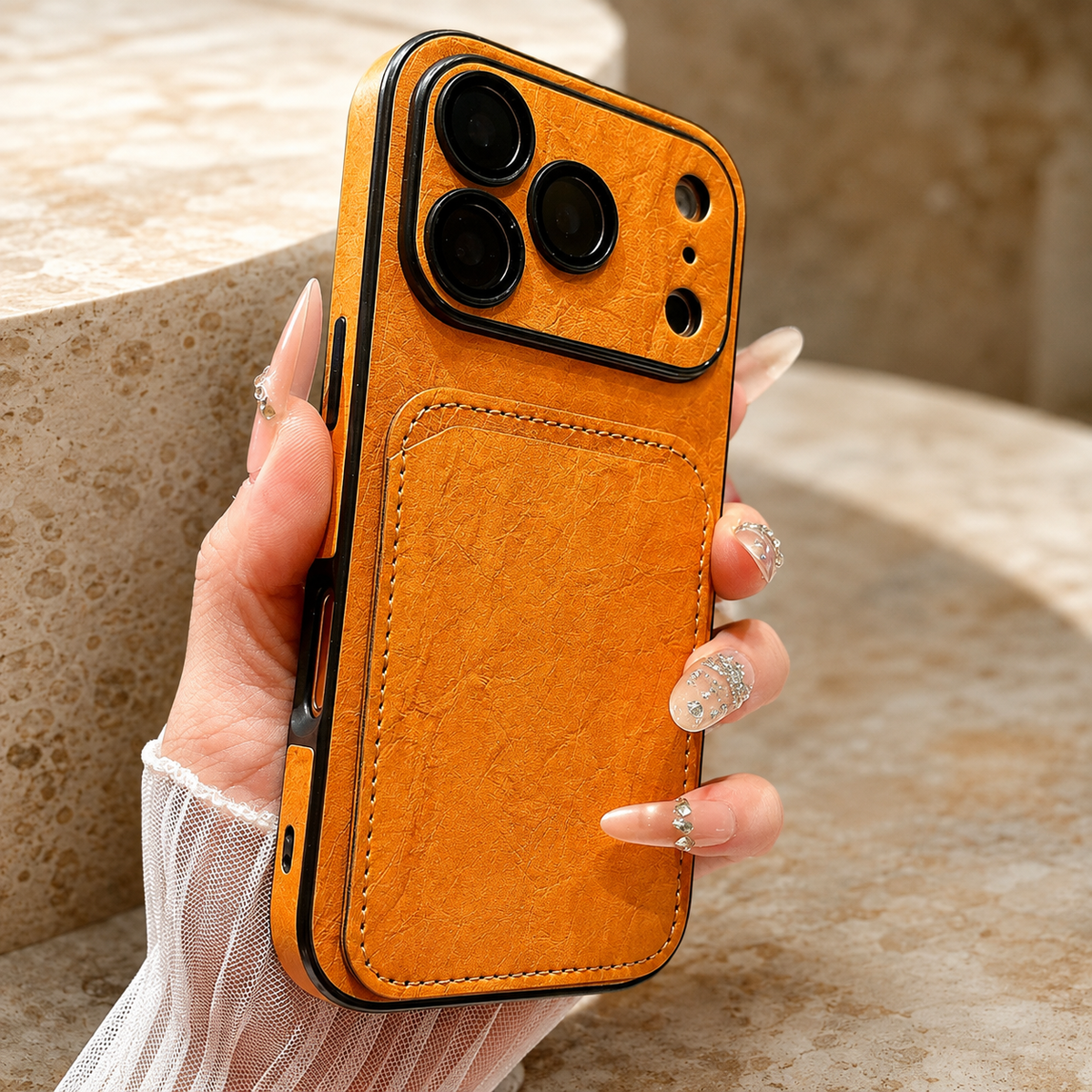 Premium iPhone Case Matte Card Holder Wallet Shockproof Acrylic Protective Cover Slim Anti Scratch Non Slip Bumper Hard Back Card Storage Case