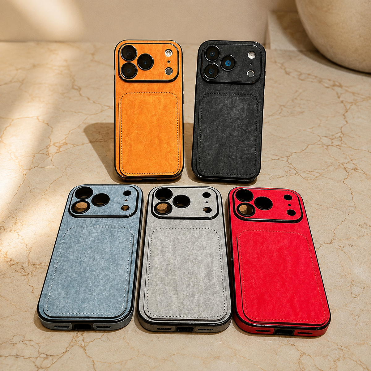 Premium iPhone Case Matte Card Holder Wallet Shockproof Acrylic Protective Cover Slim Anti Scratch Non Slip Bumper Hard Back Card Storage Case