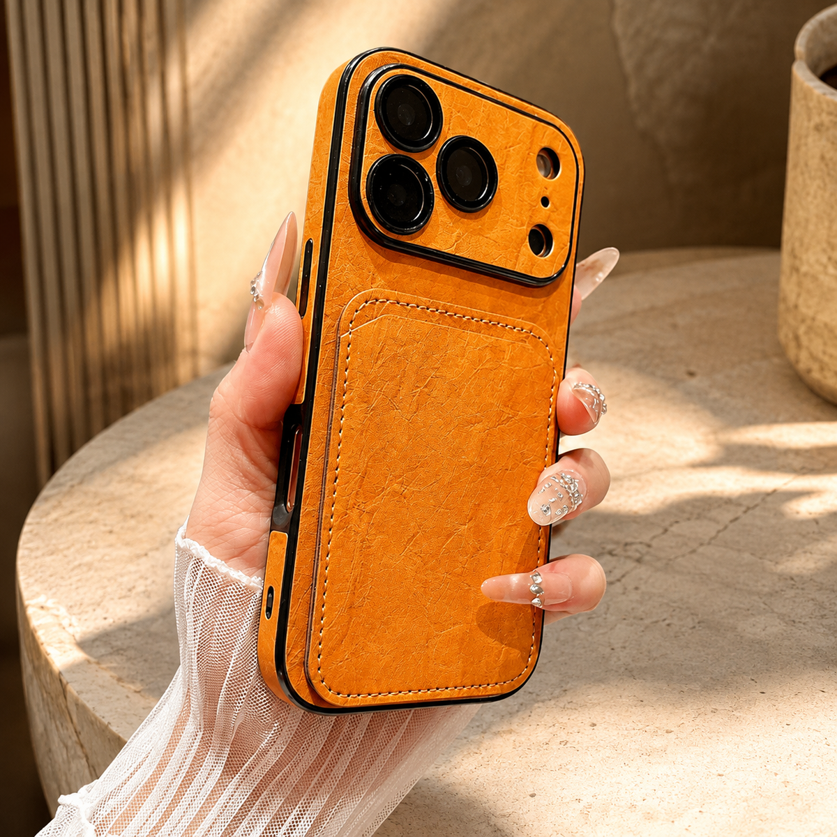 Premium iPhone Case Matte Card Holder Wallet Shockproof Acrylic Protective Cover Slim Anti Scratch Non Slip Bumper Hard Back Card Storage Case