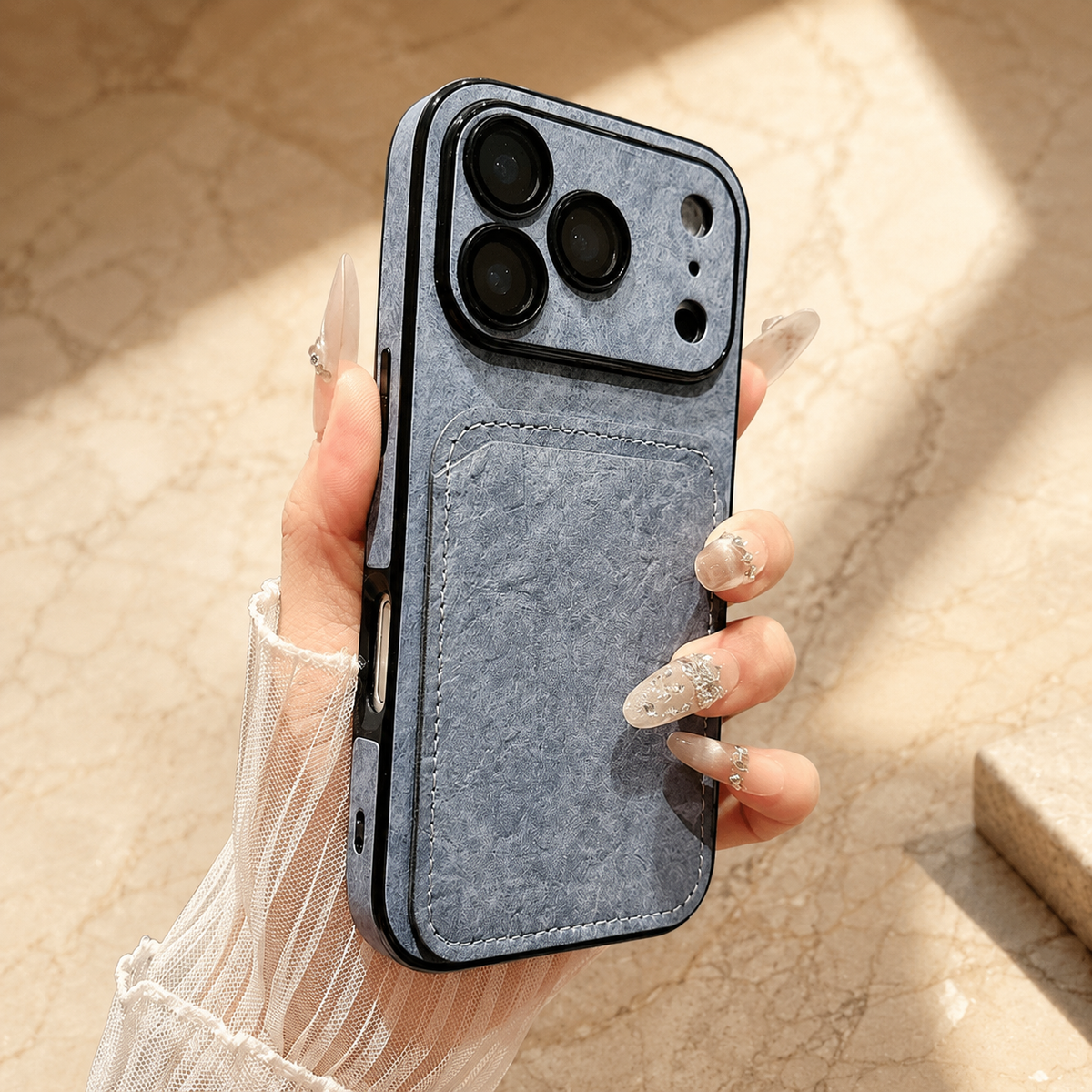 Premium iPhone Case Matte Card Holder Wallet Shockproof Acrylic Protective Cover Slim Anti Scratch Non Slip Bumper Hard Back Card Storage Case