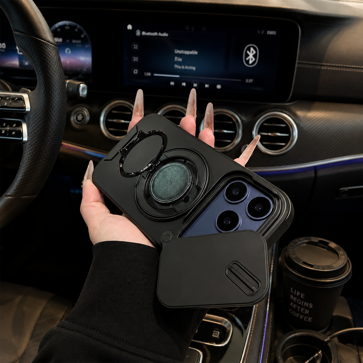 Premium iPhone Case Military Armor Magnetic Ring Cover with 360° Rotating Folding Stand Full Lens Protection Dual-Layer Shockproof Design