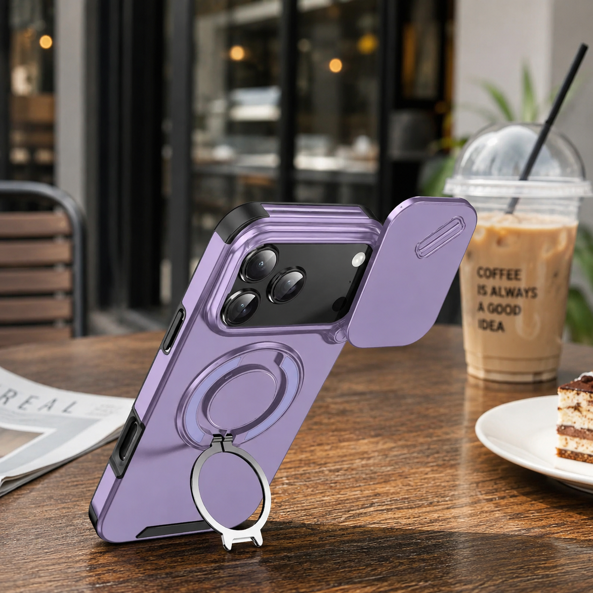 Premium iPhone Case Military Armor Magnetic Ring Cover with 360° Rotating Folding Stand Full Lens Protection Dual-Layer Shockproof Design