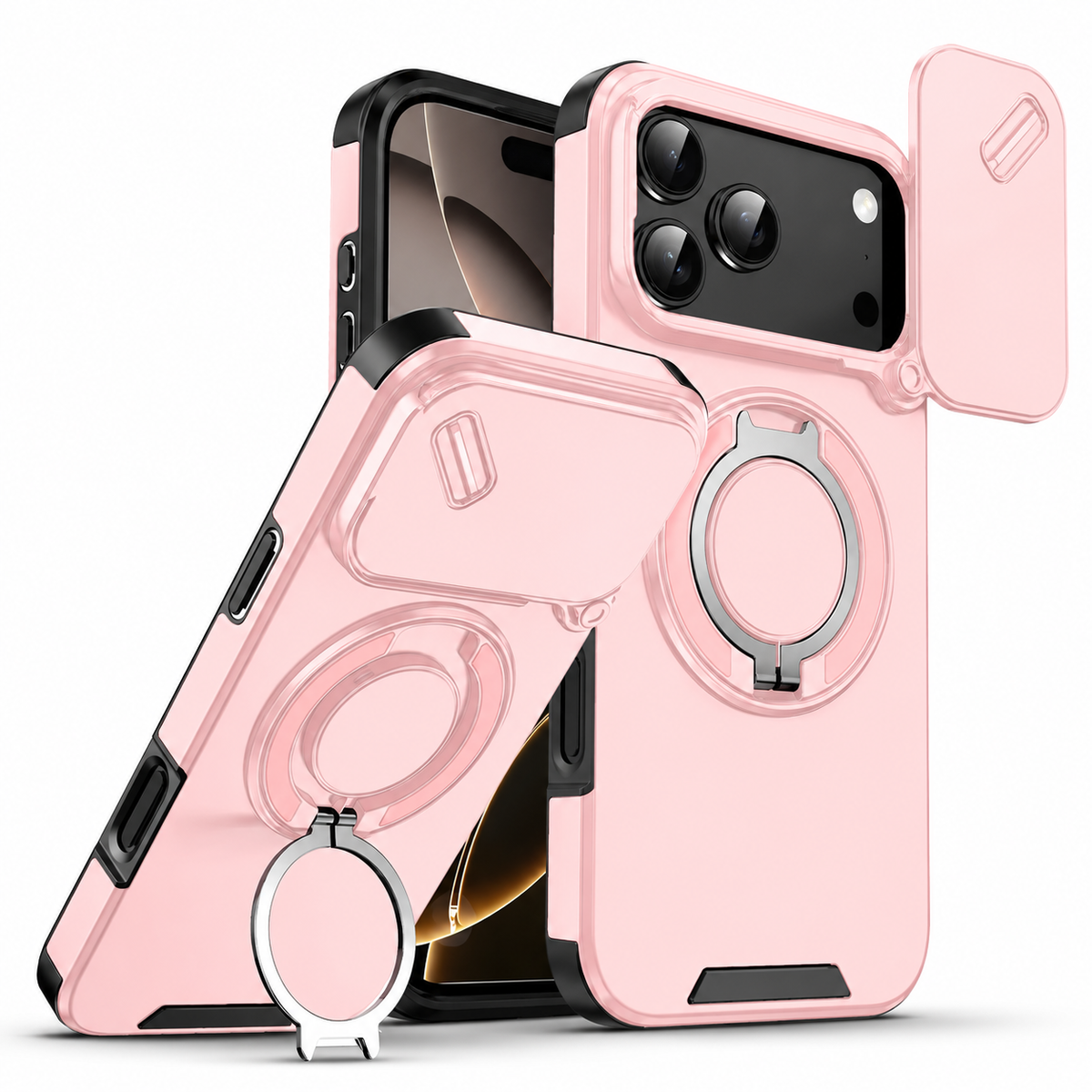 Premium iPhone Case Military Armor Magnetic Ring Cover with 360° Rotating Folding Stand Full Lens Protection Dual-Layer Shockproof Design
