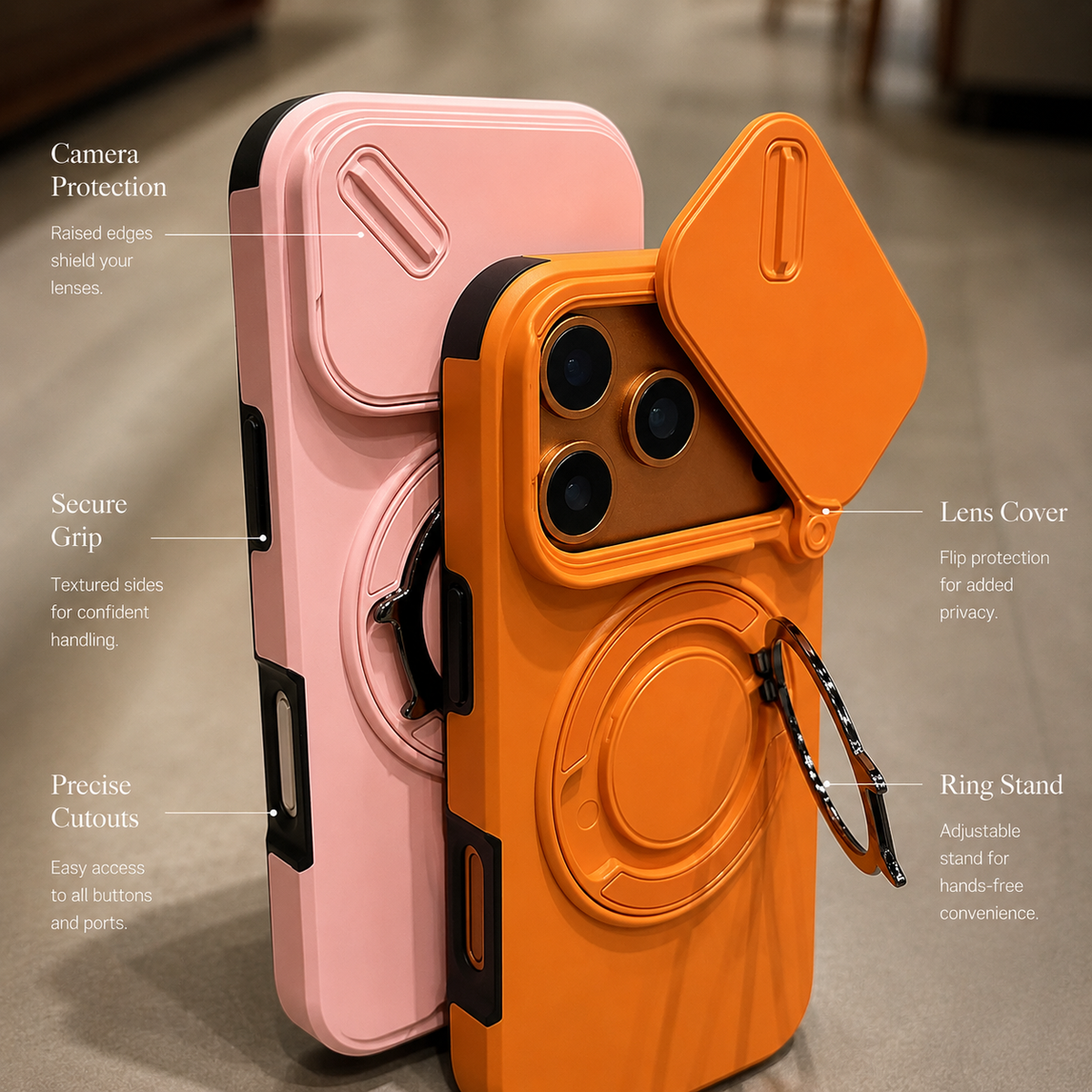Premium iPhone Case Military Armor Magnetic Ring Cover with 360° Rotating Folding Stand Full Lens Protection Dual-Layer Shockproof Design