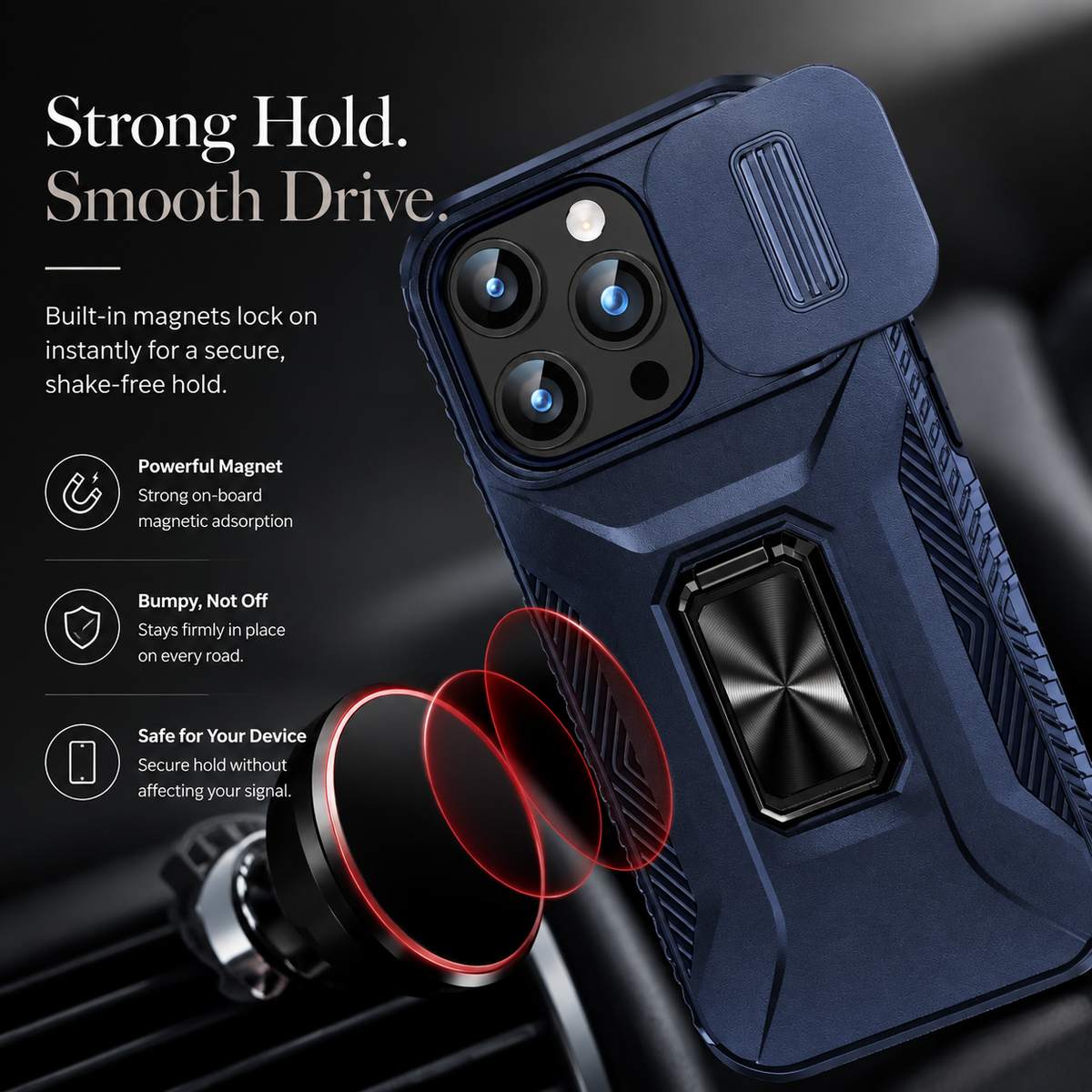 Premium iPhone Case Military Grade Shockproof Anti Slip Magnetic Slide Camera Cover Rotary Stand PC TPU Heavy Duty Protective Full Coverage Case