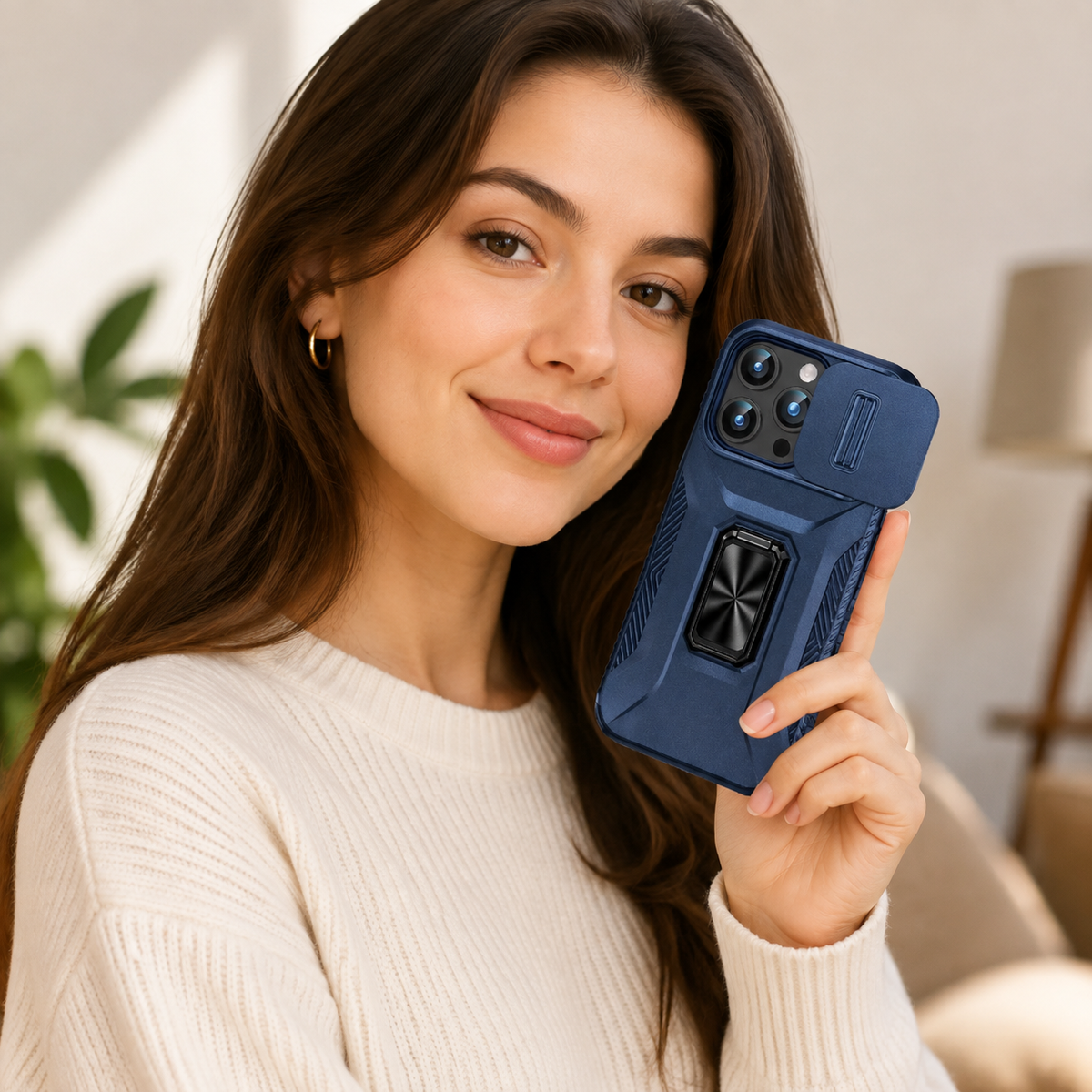 Premium iPhone Case Military Grade Shockproof Anti Slip Magnetic Slide Camera Cover Rotary Stand PC TPU Heavy Duty Protective Full Coverage Case