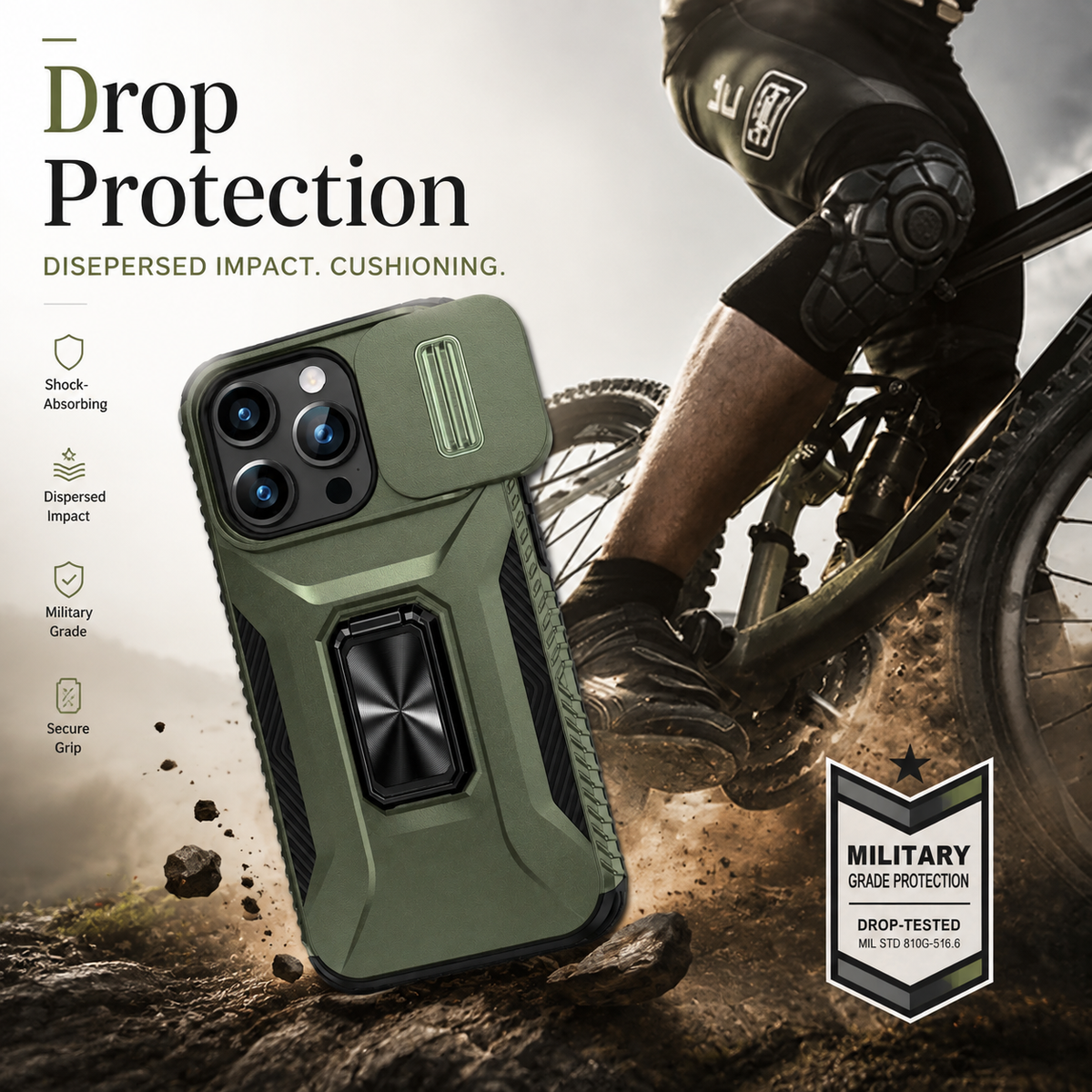Premium iPhone Case Military Grade Shockproof Anti Slip Magnetic Slide Camera Cover Rotary Stand PC TPU Heavy Duty Protective Full Coverage Case