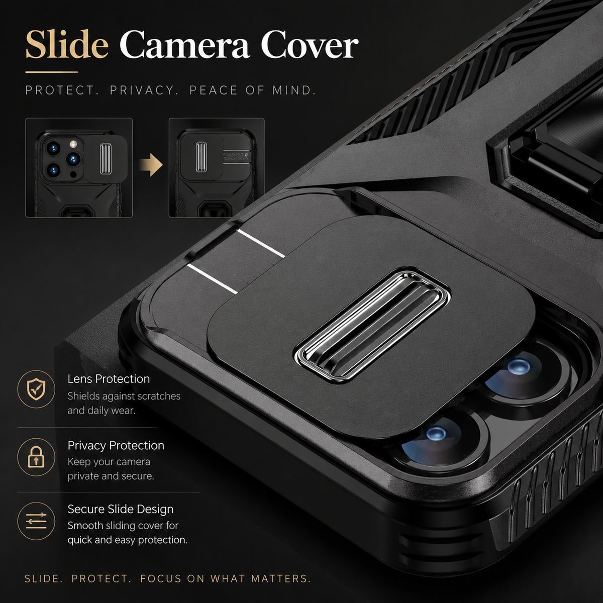 Premium iPhone Case Military Grade Shockproof Anti Slip Magnetic Slide Camera Cover Rotary Stand PC TPU Heavy Duty Protective Full Coverage Case