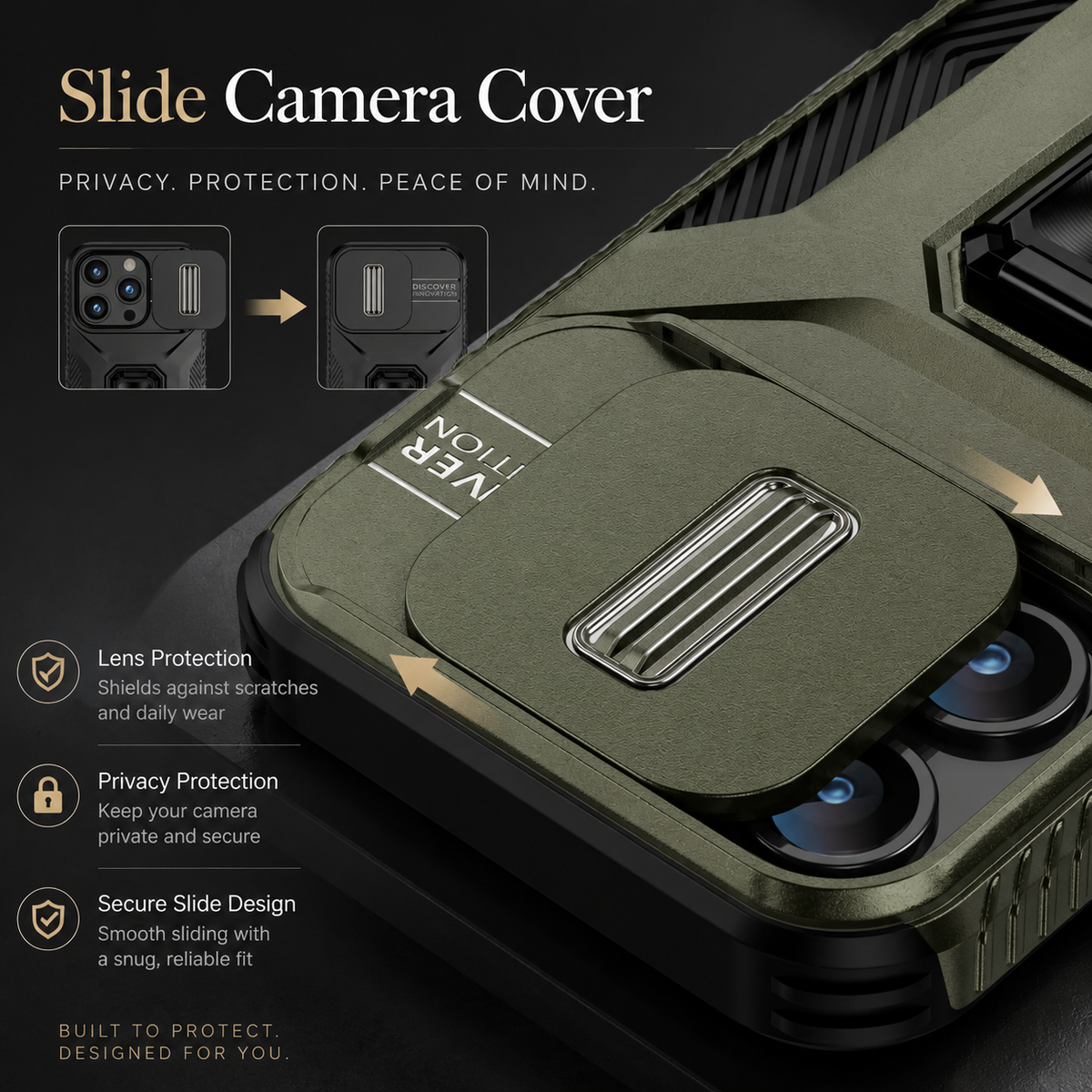 Premium iPhone Case Military Grade Shockproof Anti Slip Magnetic Slide Camera Cover Rotary Stand PC TPU Heavy Duty Protective Full Coverage Case