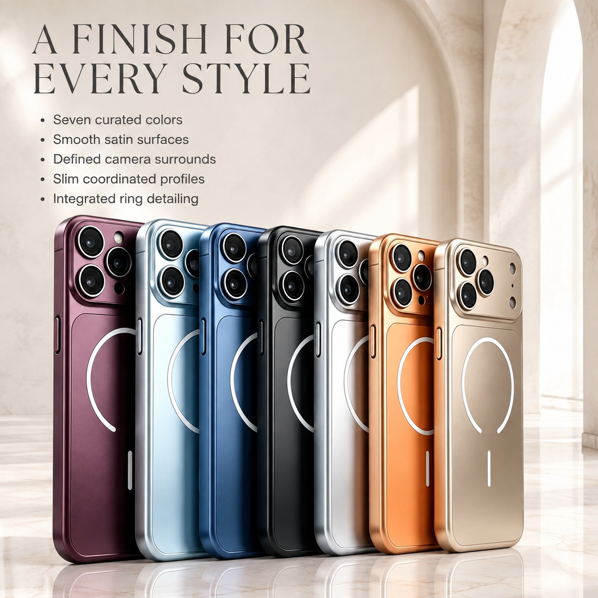 Premium iPhone Case New Metal Color MagSafe Magnetic Large Window Plating Hard PC Shockproof Anti Drop Slim Durable Protective Phone Cover Shell Case
