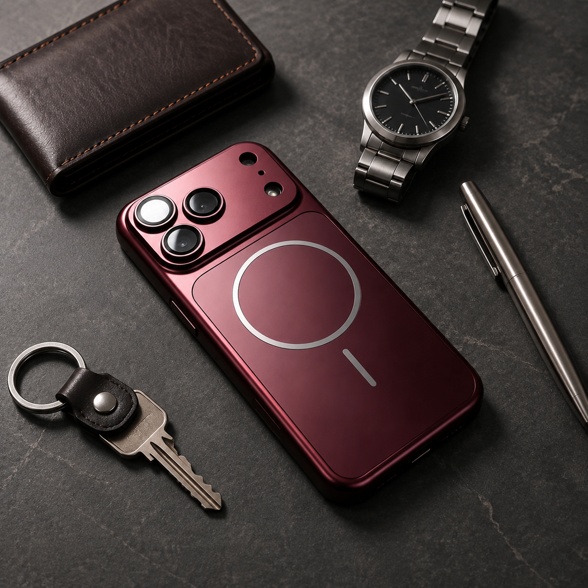 Premium iPhone Case New Metal Color MagSafe Magnetic Large Window Plating Hard PC Shockproof Anti Drop Slim Durable Protective Phone Cover Shell Case