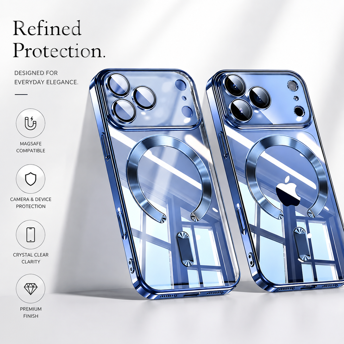 Premium iPhone Case Orange Magnetic Clear TPU Cover with Plated Edge Soft Shockproof Protective Design Wireless Charging Compatible Slim Business Style