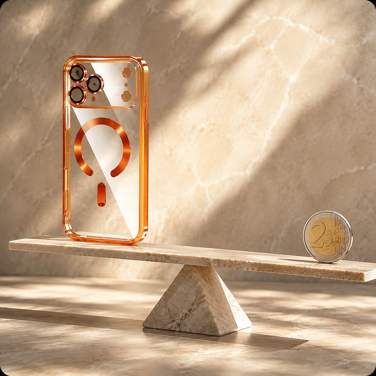 Premium iPhone Case Orange Magnetic Clear TPU Cover with Plated Edge Soft Shockproof Protective Design Wireless Charging Compatible Slim Business Style