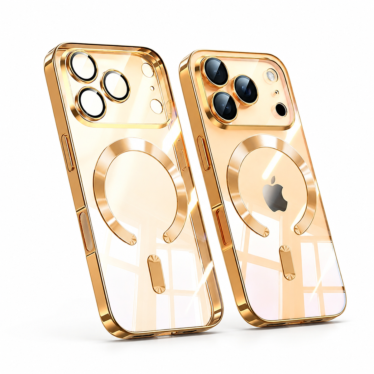 Premium iPhone Case Orange Magnetic Clear TPU Cover with Plated Edge Soft Shockproof Protective Design Wireless Charging Compatible Slim Business Style