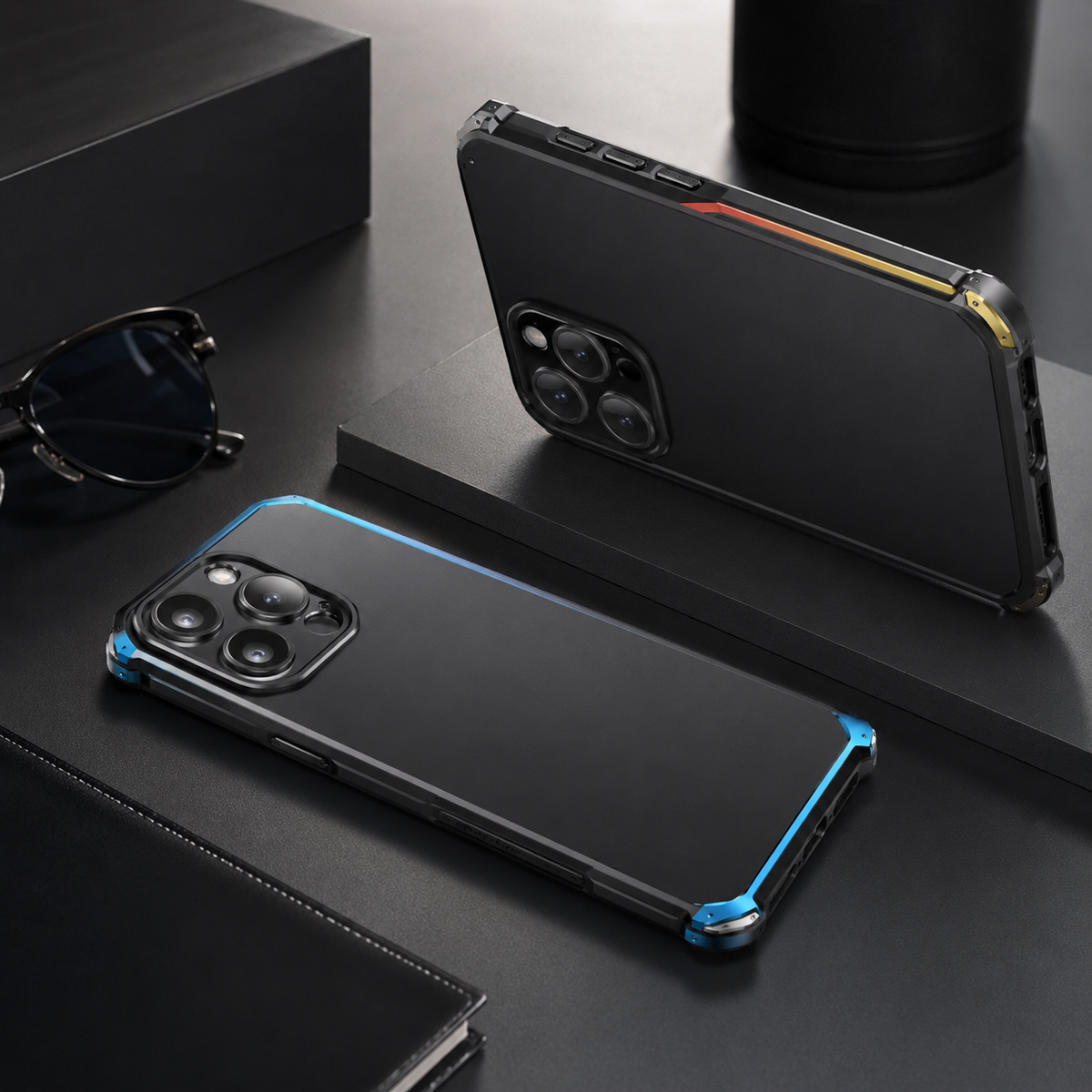 Premium iPhone Case PC Aluminum Alloy Full Coverage Shockproof Anti Scratch Dustproof Washable Non Slip Lightweight Protective Shell Slim Design