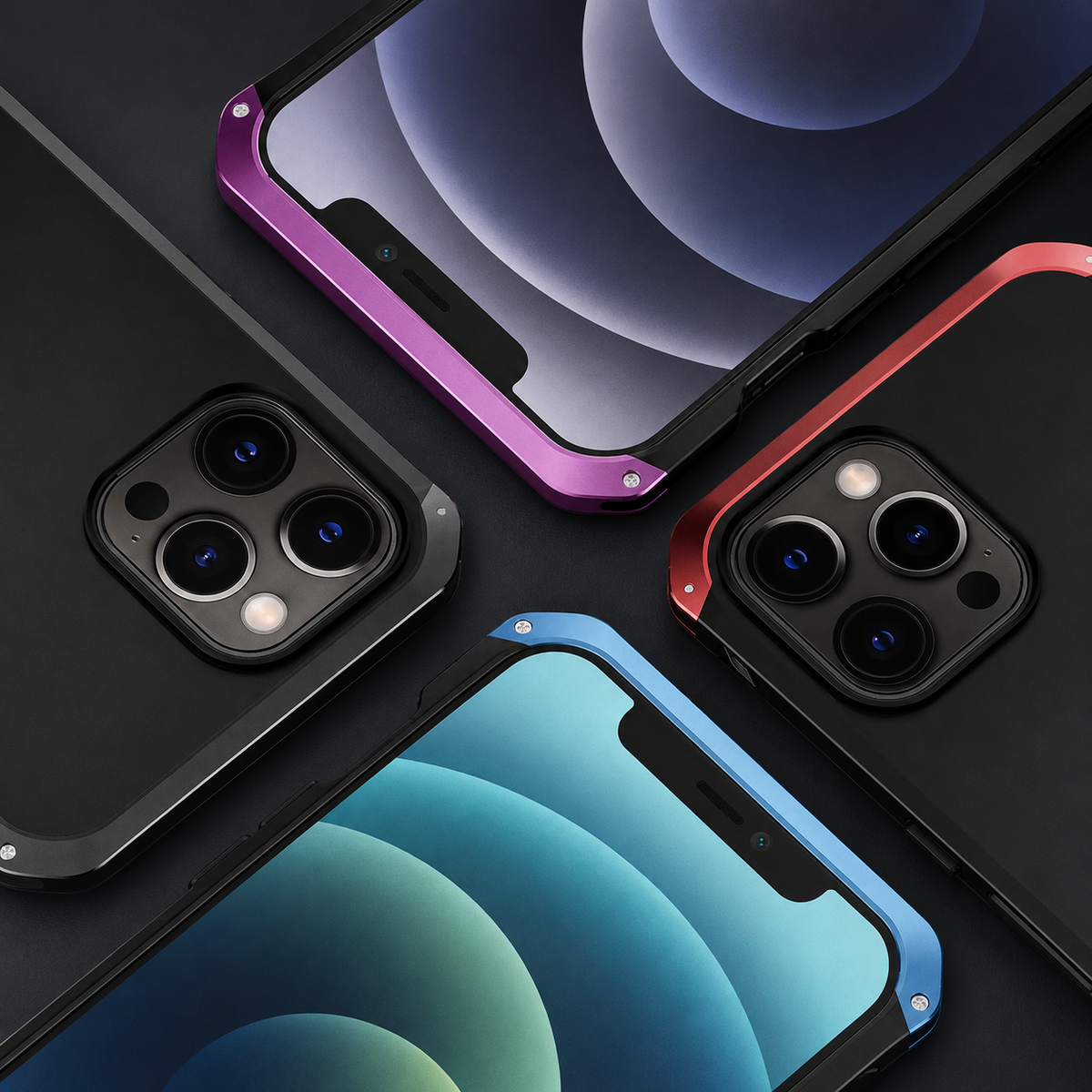 Premium iPhone Case PC Aluminum Alloy Full Coverage Shockproof Anti Scratch Dustproof Washable Non Slip Lightweight Protective Shell Slim Design