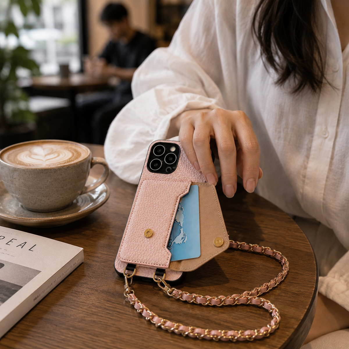 Premium iPhone Case PU Leather Crossbody Wallet Card Holder Detachable Chain Strap Lanyard Full Coverage Shockproof Anti Scratch Non Slip Slim Fit Use