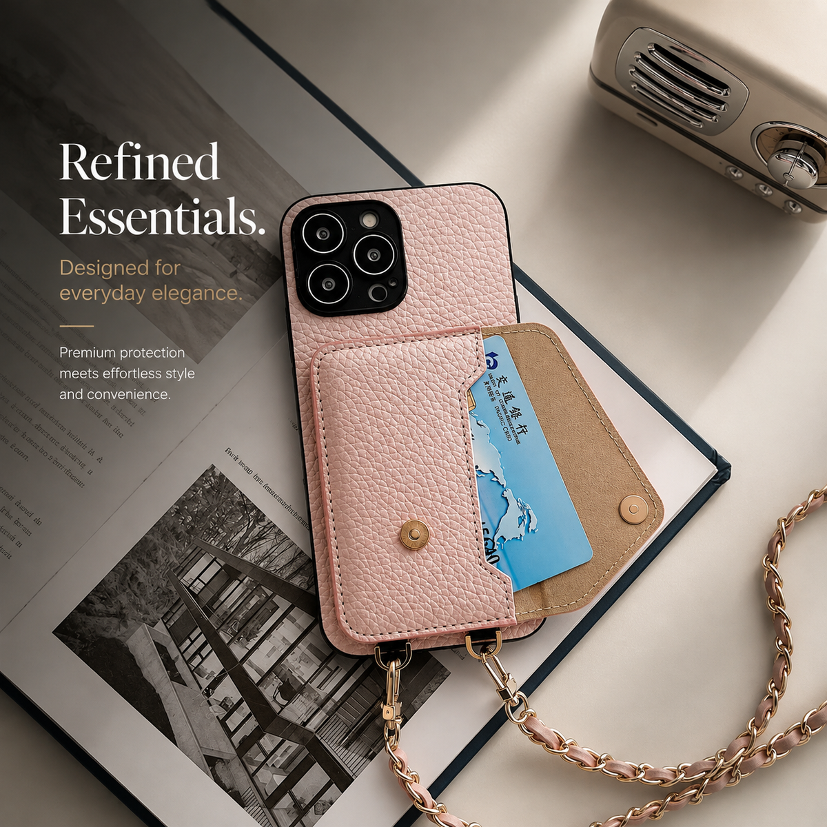 Premium iPhone Case PU Leather Crossbody Wallet Card Holder Detachable Chain Strap Lanyard Full Coverage Shockproof Anti Scratch Non Slip Slim Fit Use