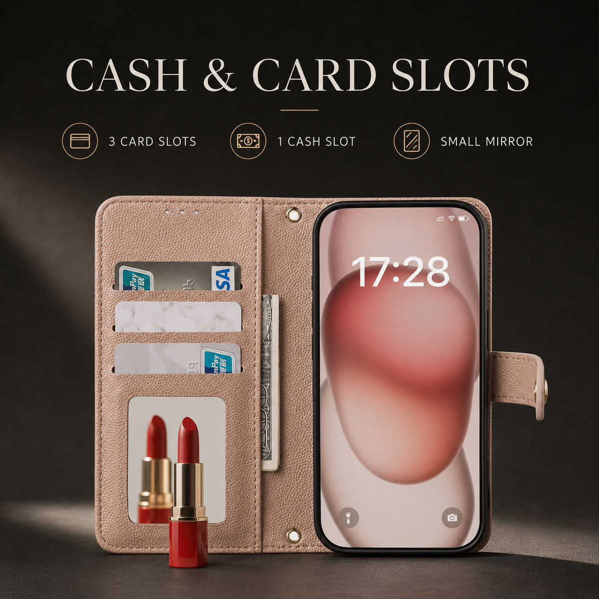 Premium iPhone Case PU Leather Crossbody Wallet Card Holder Lanyard Strap Anti Scratch Non Slip Protective Cover Slim Portable Everyday Carry & Design