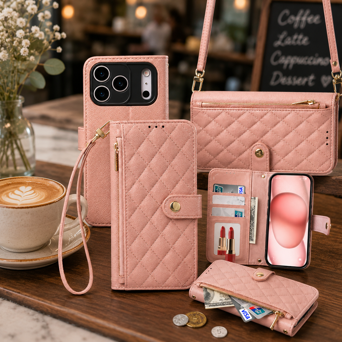 Premium iPhone Case PU Leather Crossbody Wallet Card Holder Lanyard Strap Anti Scratch Non Slip Protective Cover Slim Portable Everyday Carry & Design