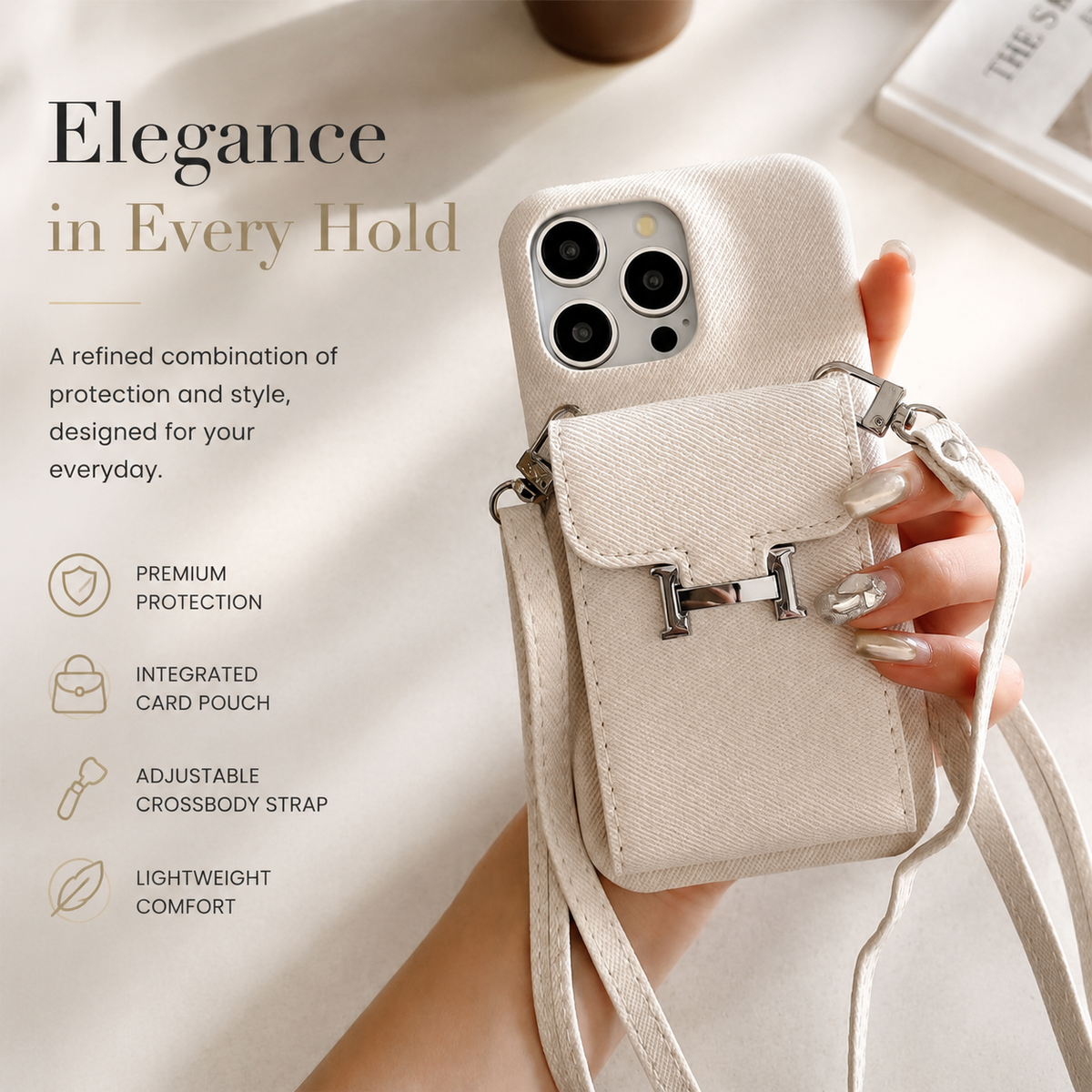 Premium iPhone Case PU Leather Wallet Crossbody Flip Cover Card Pocket Shoulder Strap Magnetic Closure Shockproof Full Coverage Slim Design