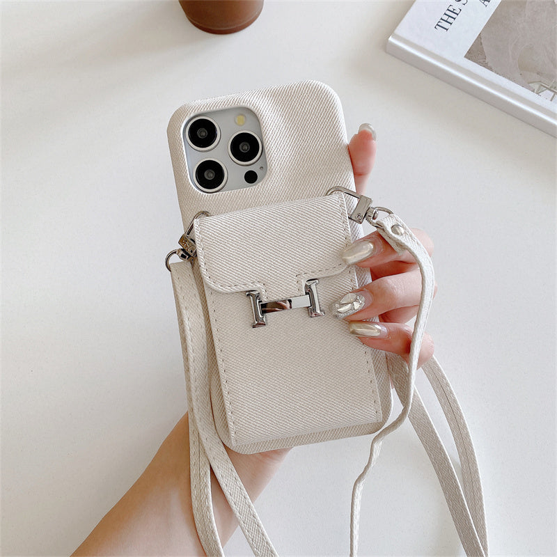 Premium iPhone Case PU Leather Wallet Crossbody Flip Cover Card Pocket Shoulder Strap Magnetic Closure Shockproof Full Coverage Slim Design