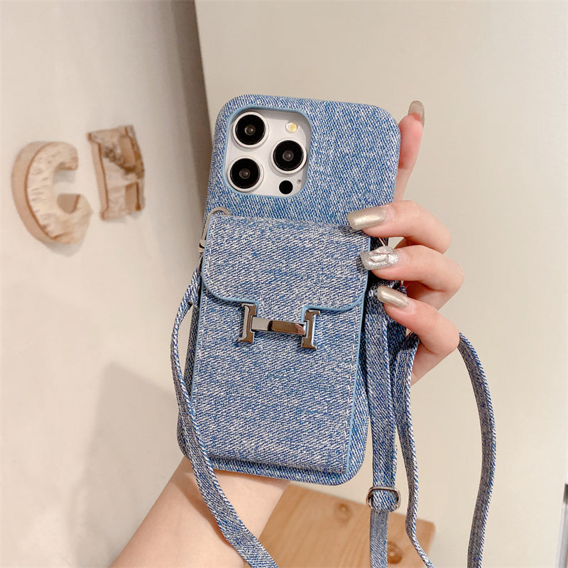 Premium iPhone Case PU Leather Wallet Crossbody Flip Cover Card Pocket Shoulder Strap Magnetic Closure Shockproof Full Coverage Slim Design