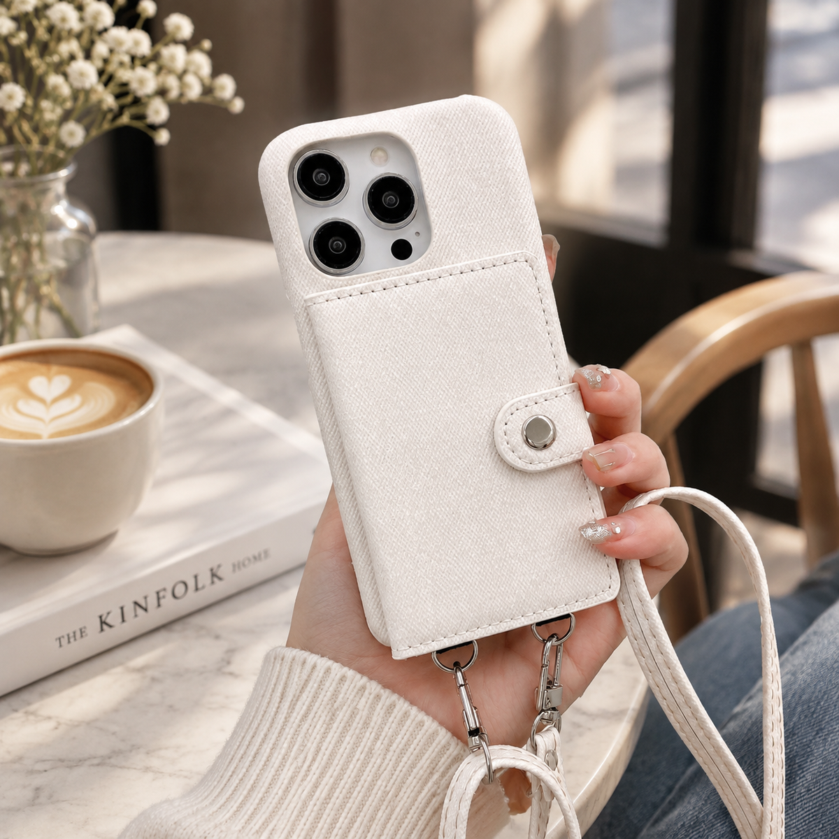 Premium iPhone Case PU Leather Wallet Crossbody Flip Cover Card Pocket Shoulder Strap Magnetic Closure Shockproof Full Coverage Slim Design