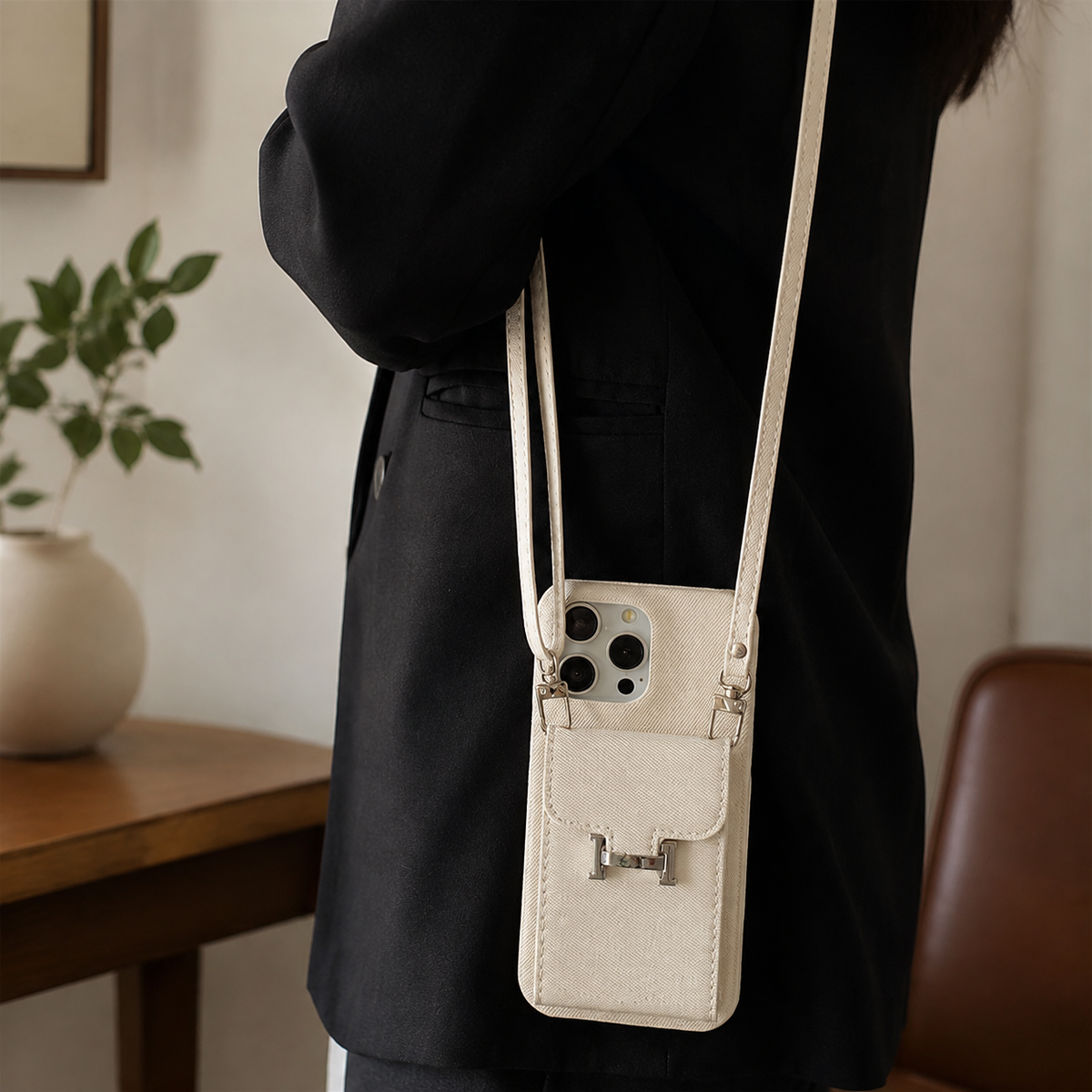 Premium iPhone Case PU Leather Wallet Crossbody Flip Cover Card Pocket Shoulder Strap Magnetic Closure Shockproof Full Coverage Slim Design