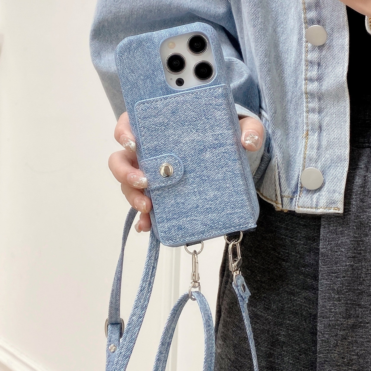 Premium iPhone Case PU Leather Wallet Crossbody Flip Cover Card Pocket Shoulder Strap Magnetic Closure Shockproof Full Coverage Slim Design