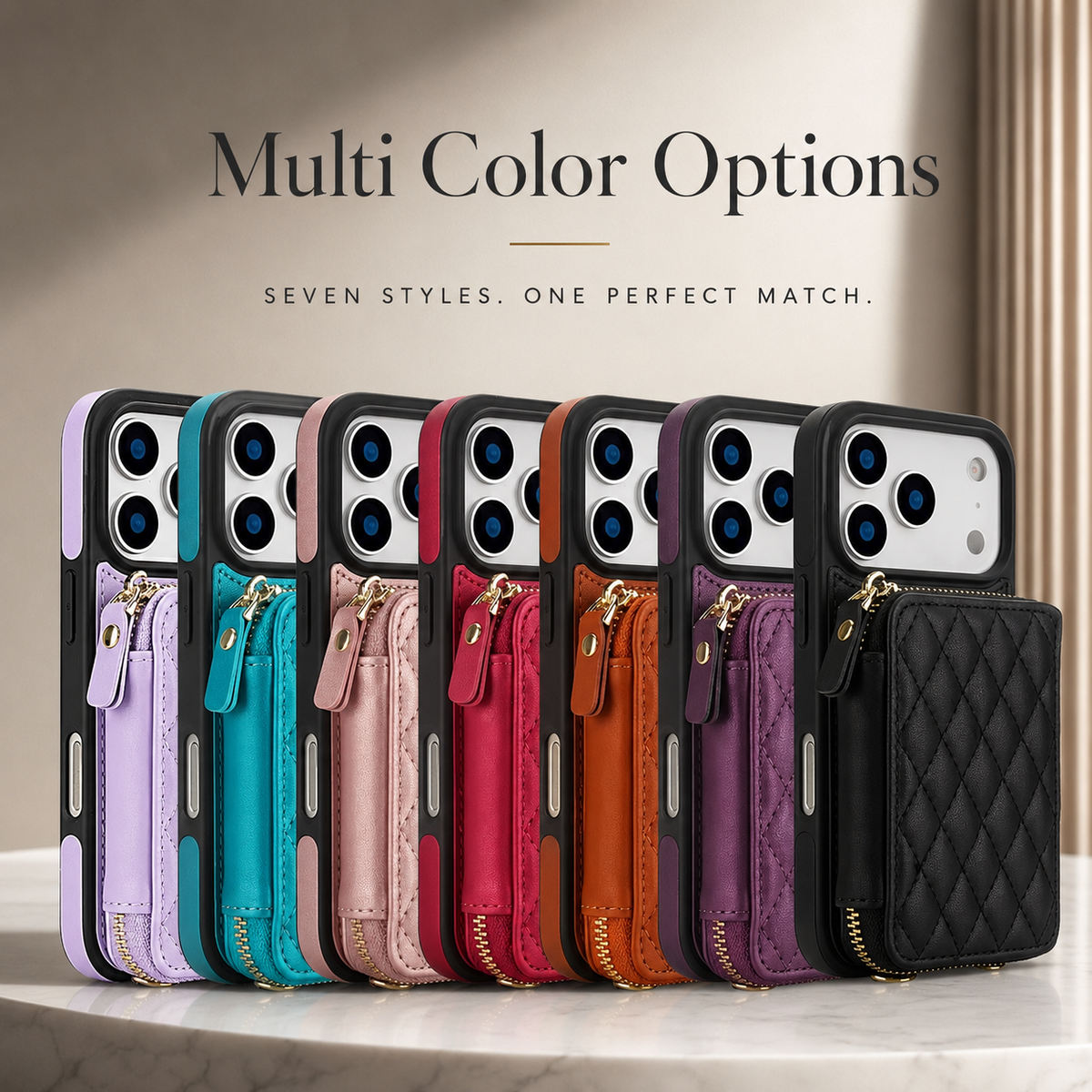 Premium iPhone Case RFID Blocking Crossbody Folio Wallet Zipper Handbag Card Holder Kickstand Wrist Strap Lanyard Magnetic Full Coverage Case Portable