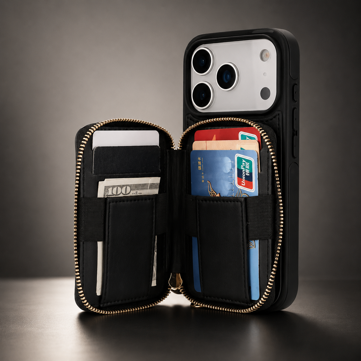 Premium iPhone Case RFID Blocking Crossbody Folio Wallet Zipper Handbag Card Holder Kickstand Wrist Strap Lanyard Magnetic Full Coverage Case Portable