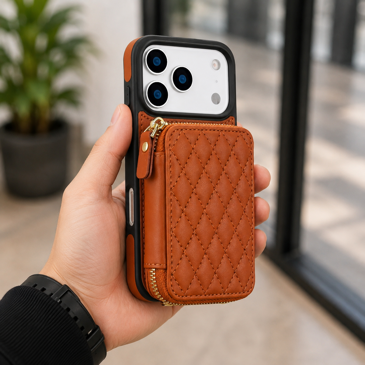 Premium iPhone Case RFID Blocking Crossbody Folio Wallet Zipper Handbag Card Holder Kickstand Wrist Strap Lanyard Magnetic Full Coverage Case Portable