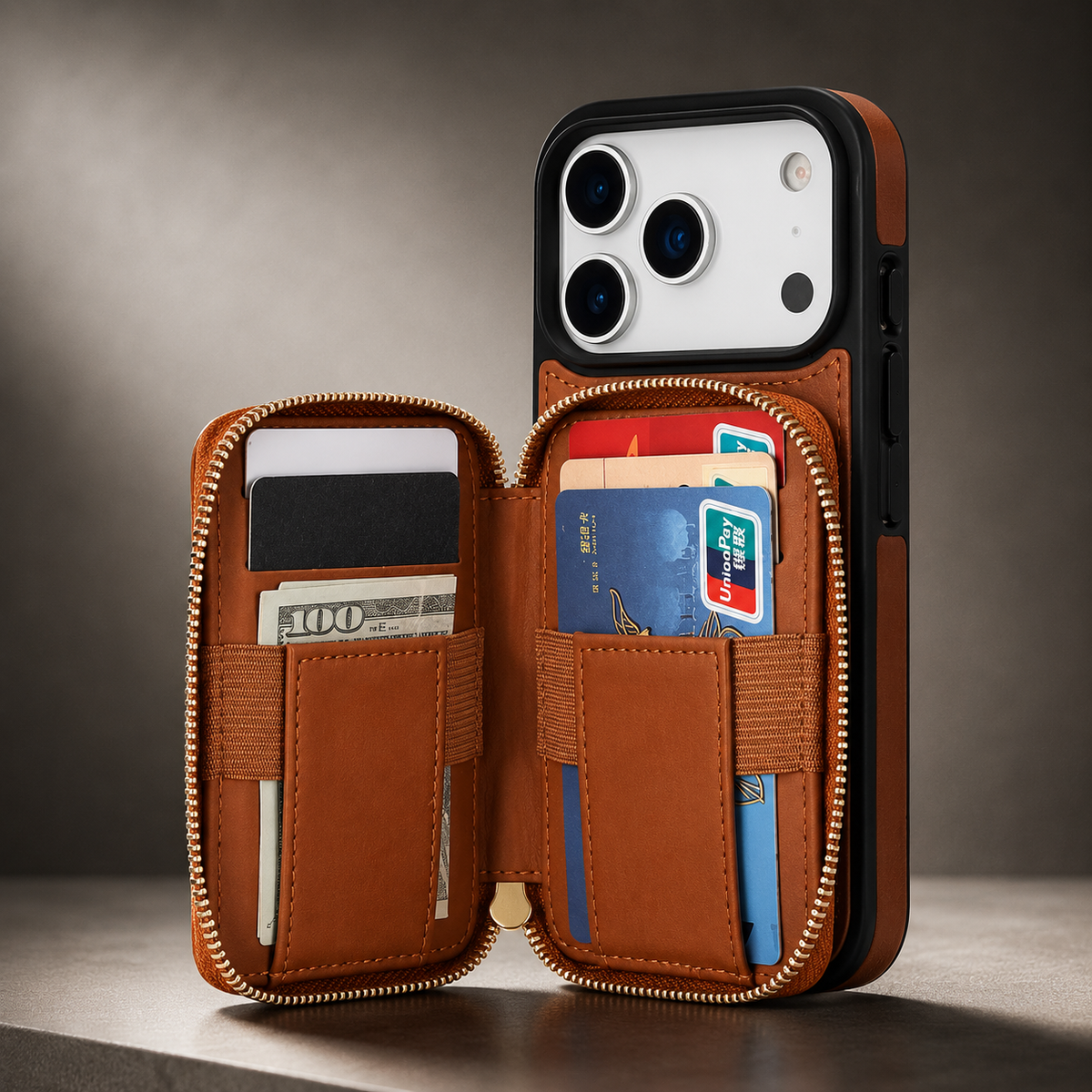 Premium iPhone Case RFID Blocking Crossbody Folio Wallet Zipper Handbag Card Holder Kickstand Wrist Strap Lanyard Magnetic Full Coverage Case Portable