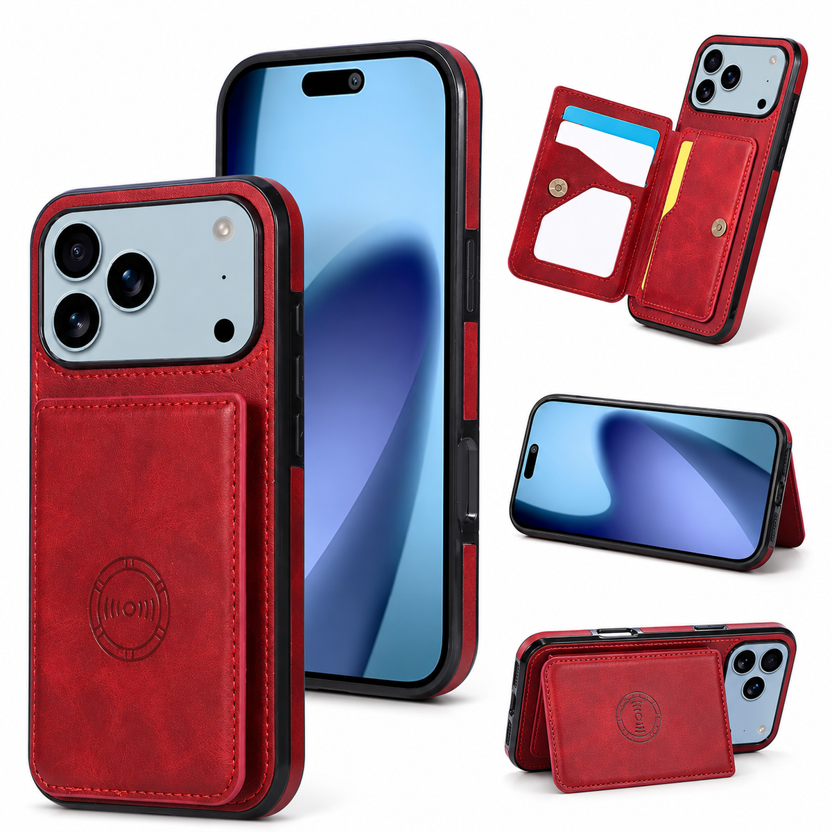 Premium iPhone Case RFID Blocking Leather Wallet Magnetic Closure Card Holder Shockproof Full Protection Anti Scratch Secure Storage Slim Cover