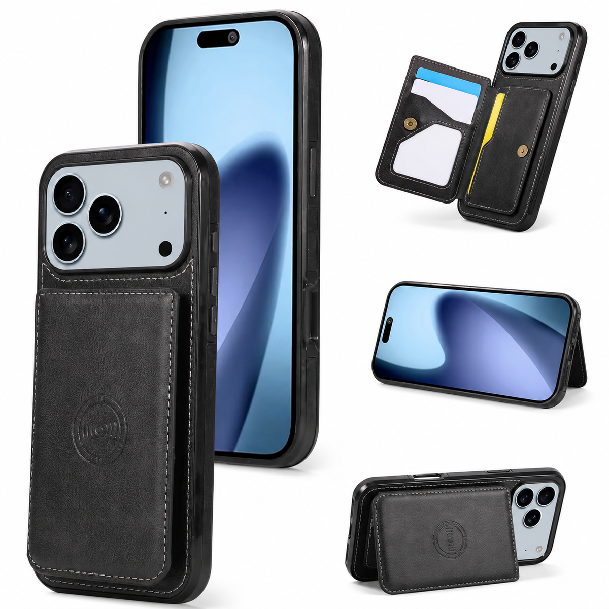 Premium iPhone Case RFID Blocking Leather Wallet Magnetic Closure Card Holder Shockproof Full Protection Anti Scratch Secure Storage Slim Cover