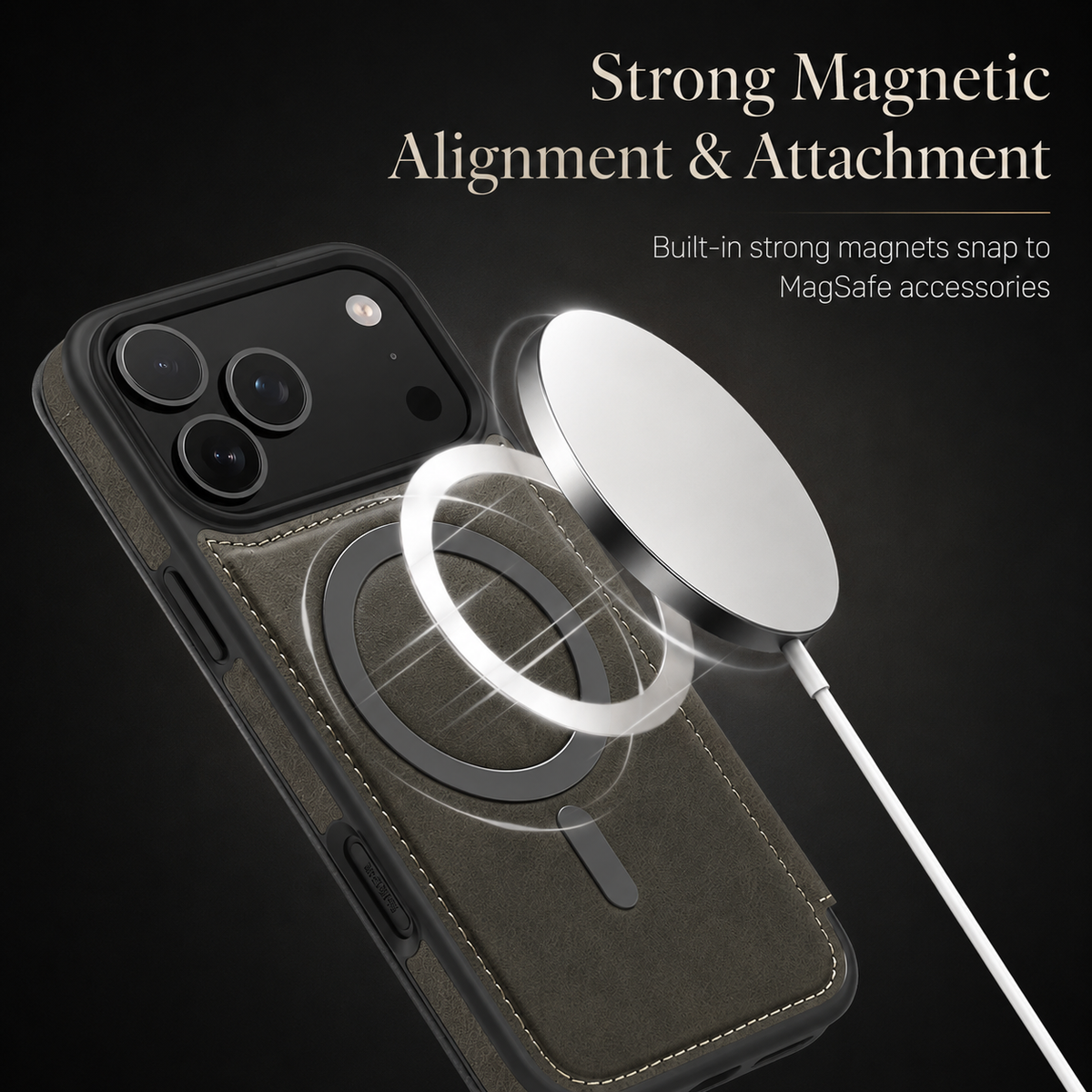 Premium iPhone Case RFID Blocking Magnetic Leather Wallet Flip Cover Card Holder Kickstand Shockproof Dual Layer Wireless Charging Protective Design
