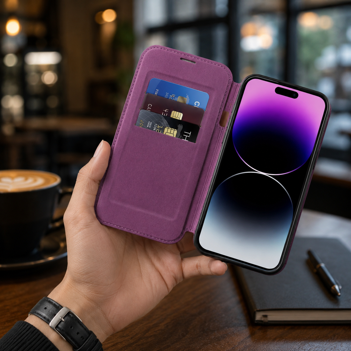 Premium iPhone Case RFID Blocking Magnetic Leather Wallet Flip Cover Card Holder Kickstand Shockproof Dual Layer Wireless Charging Protective Design