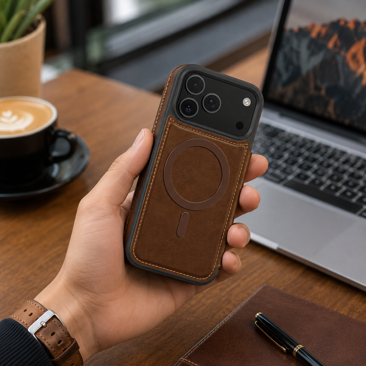 Premium iPhone Case RFID Blocking Magnetic Leather Wallet Flip Cover Card Holder Kickstand Shockproof Dual Layer Wireless Charging Protective Design