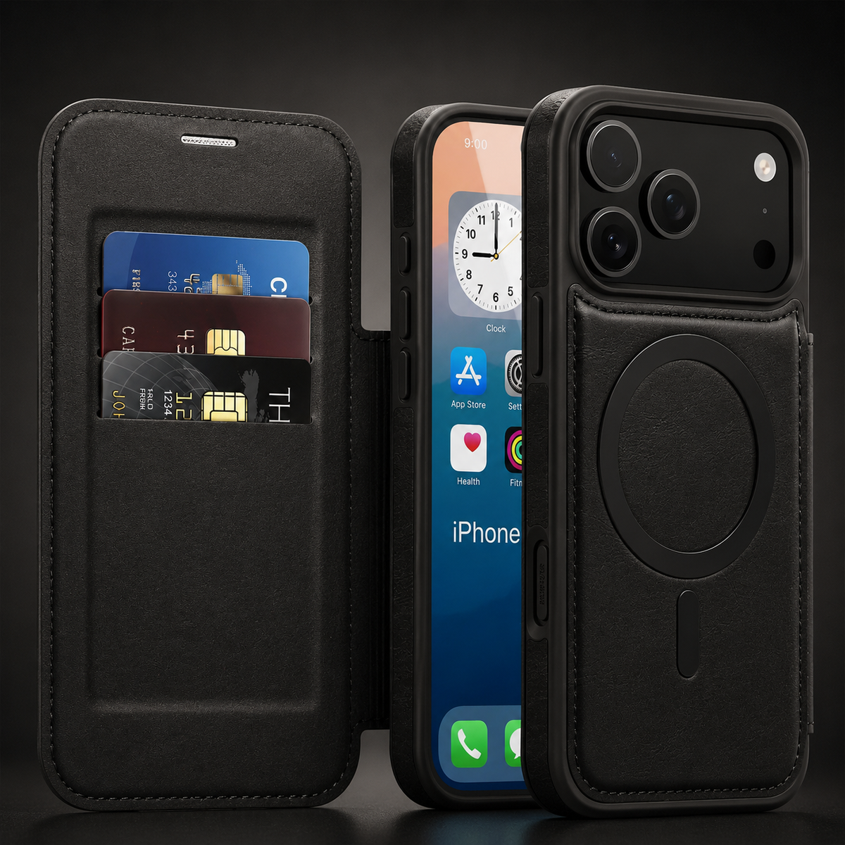 Premium iPhone Case RFID Blocking Magnetic Leather Wallet Flip Cover Card Holder Kickstand Shockproof Dual Layer Wireless Charging Protective Design