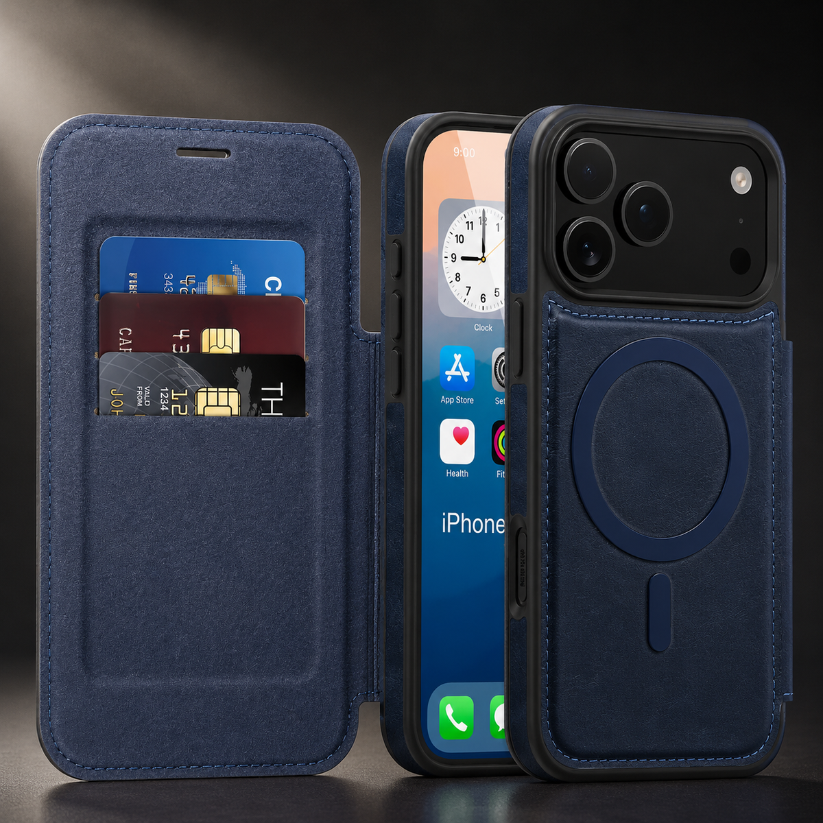 Premium iPhone Case RFID Blocking Magnetic Leather Wallet Flip Cover Card Holder Kickstand Shockproof Dual Layer Wireless Charging Protective Design