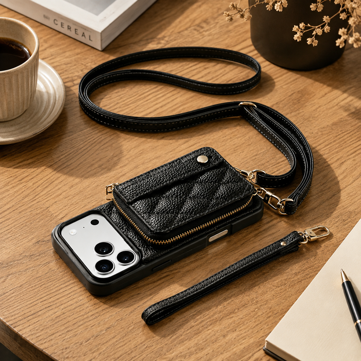 Premium iPhone Case RFID Blocking PU Leather Wallet Cover Wrist Strap Crossbody Card Holder Storage Full Protection For Travel Carry Wallet Pouch Case
