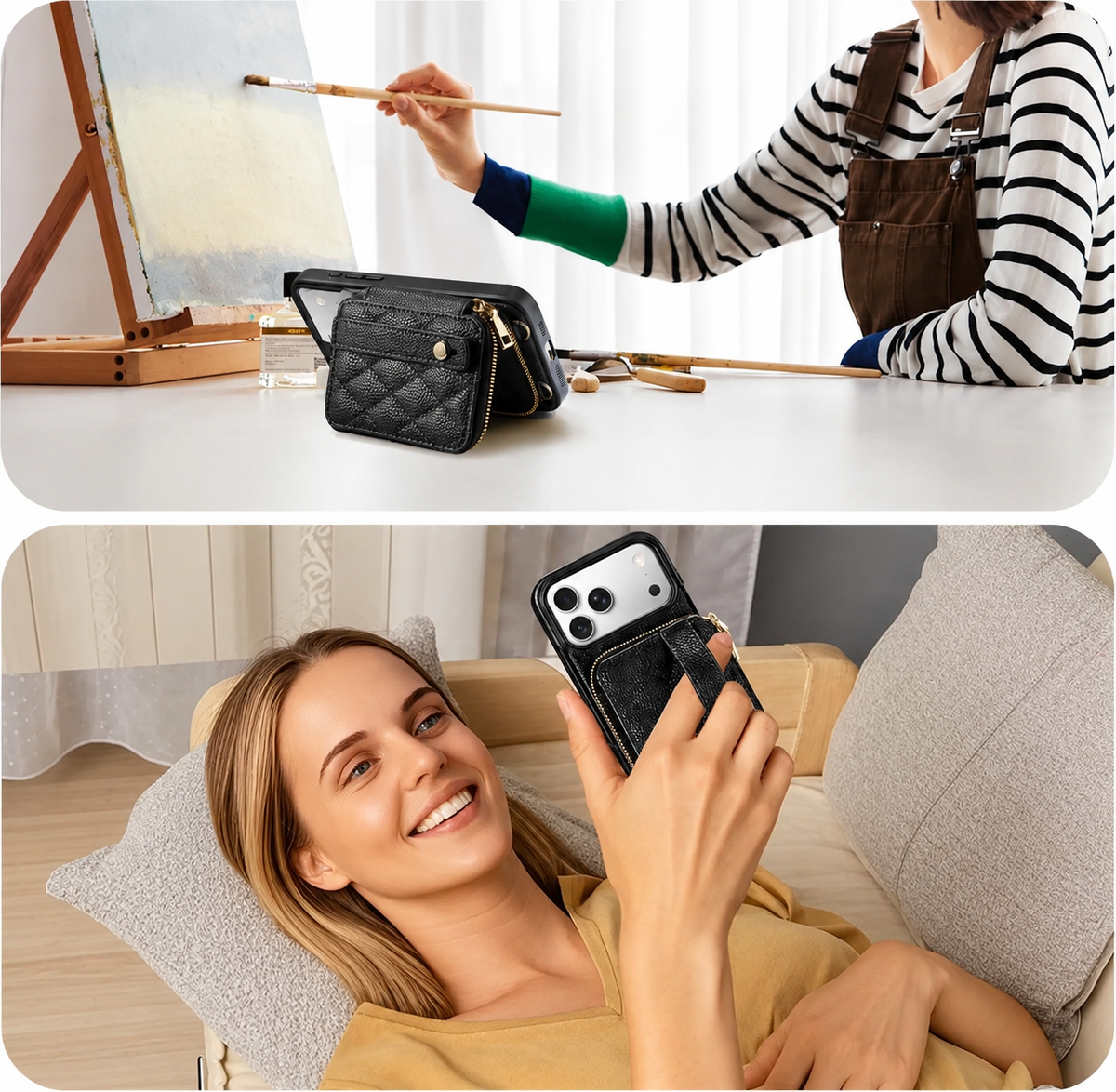 Premium iPhone Case RFID Blocking PU Leather Wallet Cover Wrist Strap Crossbody Card Holder Storage Full Protection For Travel Carry Wallet Pouch Case